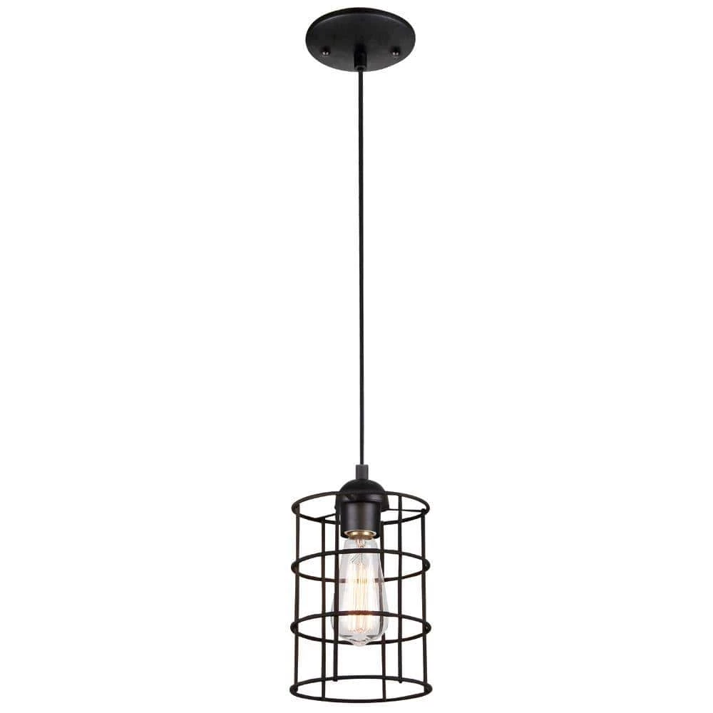 1-Light Oil Rubbed Bronze Adjustable Mini Pendant with Metal Cage Shade by Westinghouse 1 1-Light Oil Rubbed Bronze Adjustable Mini Pendant with Metal Cage Shade by Westinghouse