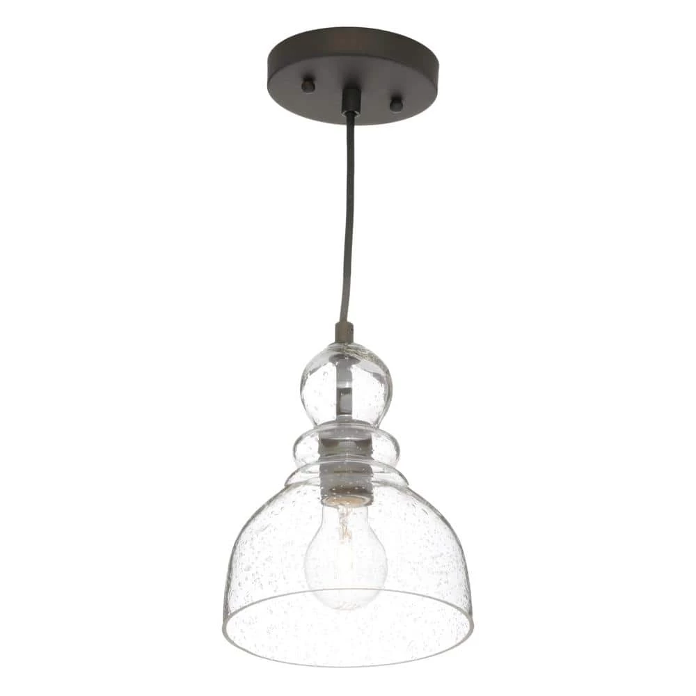 1-Light Oil Rubbed Bronze Adjustable Mini Pendant with Hand-Blown Clear Seeded Glass by Westinghouse 3 1-Light Oil Rubbed Bronze Adjustable Mini Pendant with Hand-Blown Clear Seeded Glass by Westinghouse - Image 3