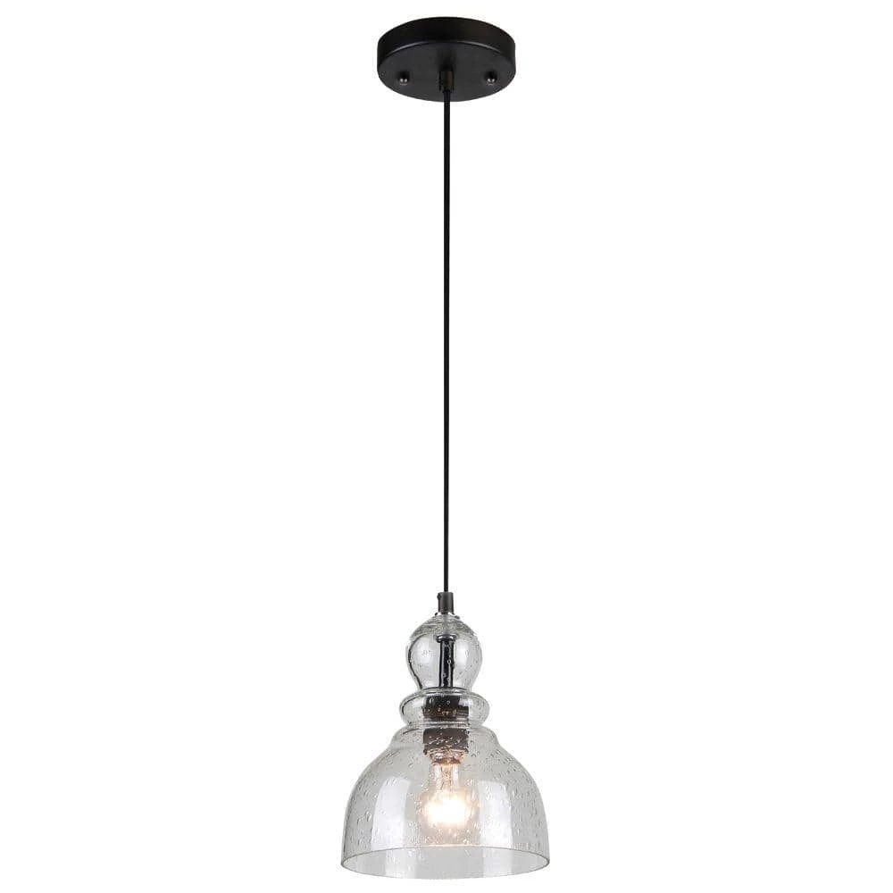 1-Light Oil Rubbed Bronze Adjustable Mini Pendant with Hand-Blown Clear Seeded Glass by Westinghouse 1 1-Light Oil Rubbed Bronze Adjustable Mini Pendant with Hand-Blown Clear Seeded Glass by Westinghouse