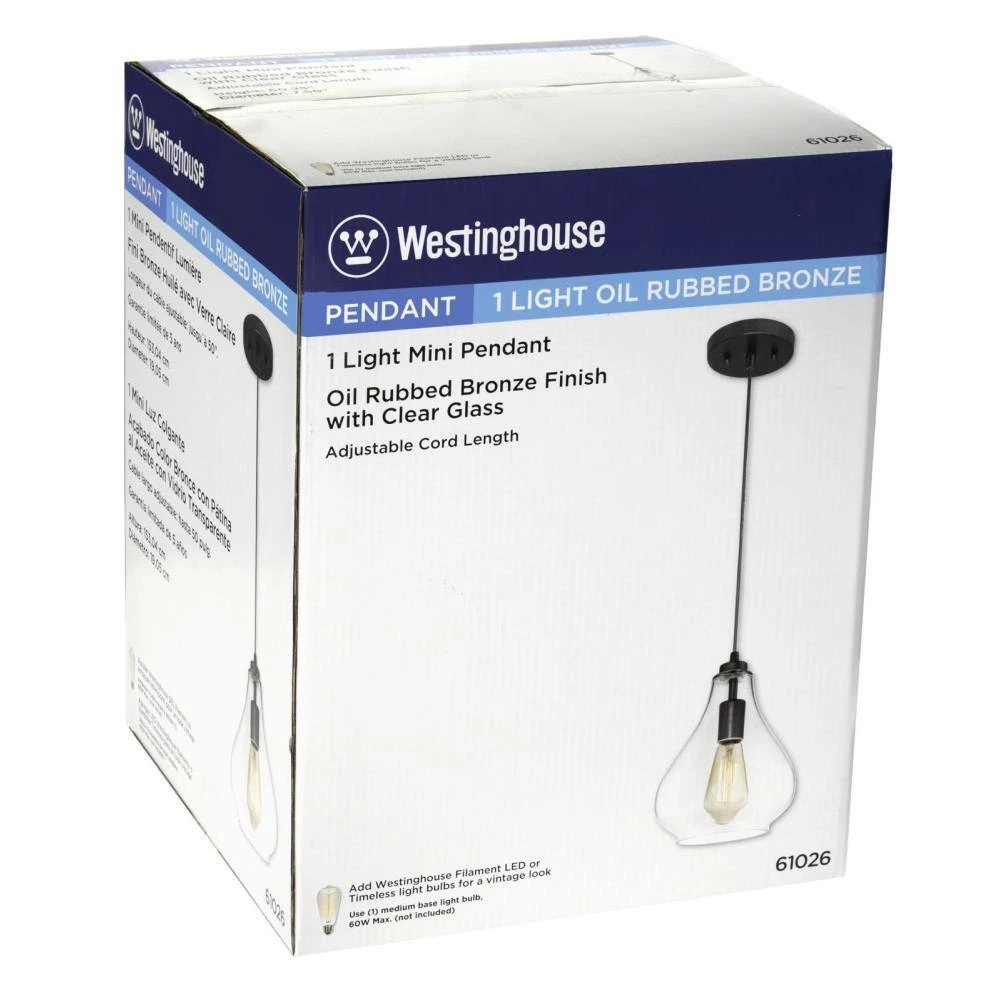 1-Light Oil Rubbed Bronze Adjustable Mini Pendant with Hand-Blown Clear Glass by Westinghouse 9 1-Light Oil Rubbed Bronze Adjustable Mini Pendant with Hand-Blown Clear Glass by Westinghouse - Image 9