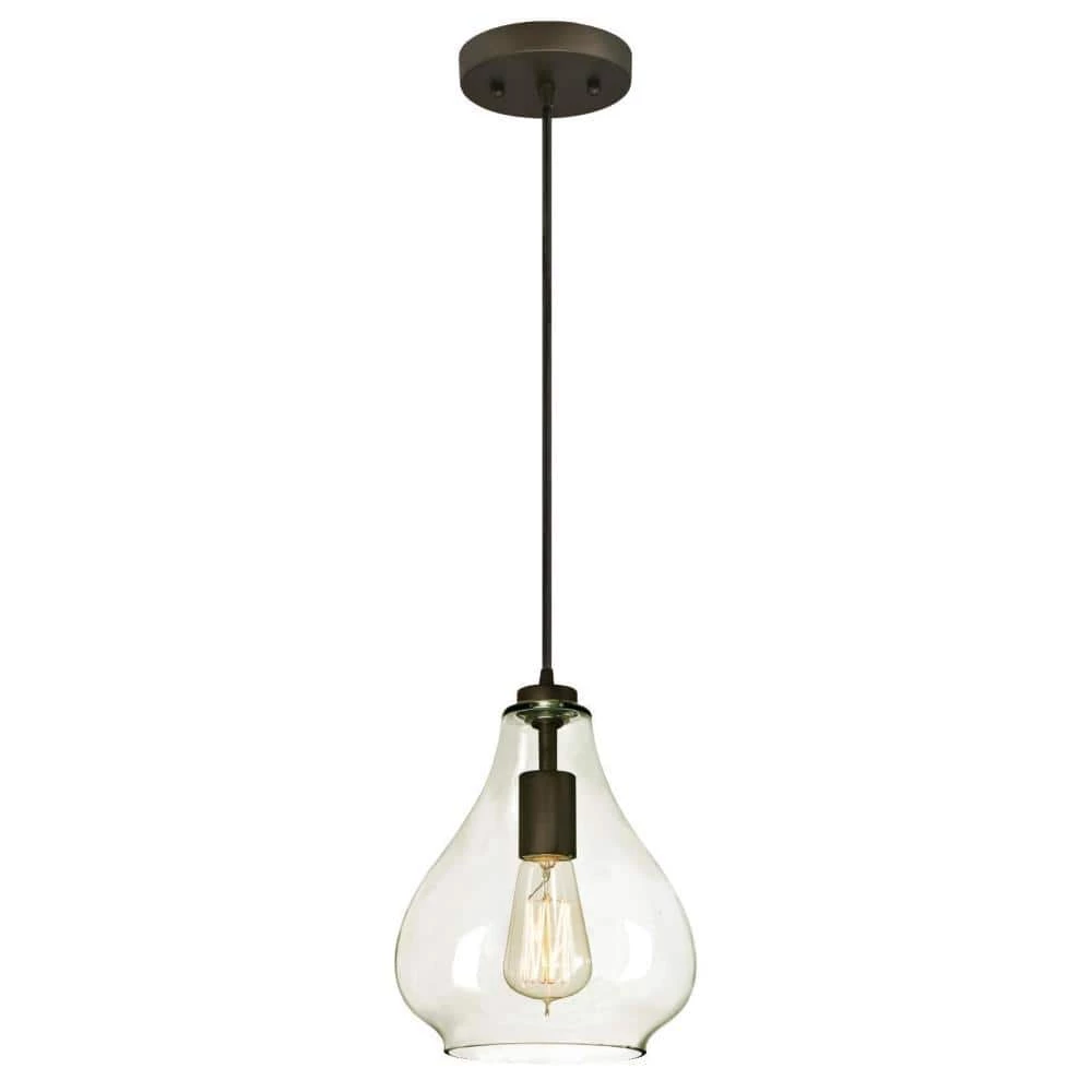 1-Light Oil Rubbed Bronze Adjustable Mini Pendant with Hand-Blown Clear Glass by Westinghouse 1 1-Light Oil Rubbed Bronze Adjustable Mini Pendant with Hand-Blown Clear Glass by Westinghouse