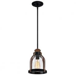 Default 20 Cindy 1-Light Oil Rubbed Bronze and Barnwood Mini Pendant with Clear Seeded Glass Shade by Westinghouse