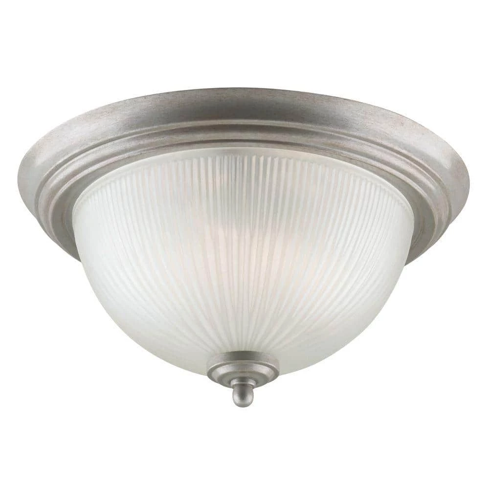 2-Light Pewter Patina Interior Ceiling Flush Mount with Frosted Ribbed Glass by Westinghouse 1 2-Light Pewter Patina Interior Ceiling Flush Mount with Frosted Ribbed Glass by Westinghouse
