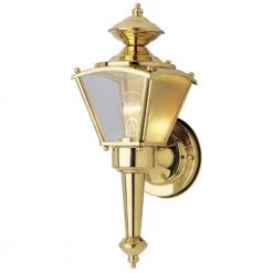 1-Light Polished Brass on Solid Brass Steel Exterior Wall Coach Light Sconce with Clear Glass Panels by Westinghouse