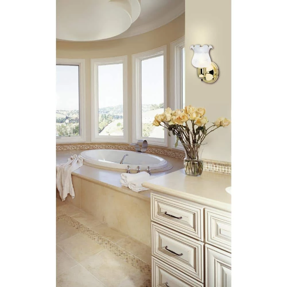 1-Light Polished Brass Interior Wall Fixture with On/Off Switch and Frosted Etched Grape Design Glass by Westinghouse 2 1-Light Polished Brass Interior Wall Fixture with On/Off Switch and Frosted Etched Grape Design Glass by Westinghouse - Image 2