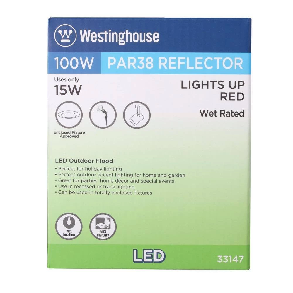 100W Equivalent Red PAR38 LED Weatherproof Flood Light Bulb by Westinghouse 4 100W Equivalent Red PAR38 LED Weatherproof Flood Light Bulb by Westinghouse - Image 4