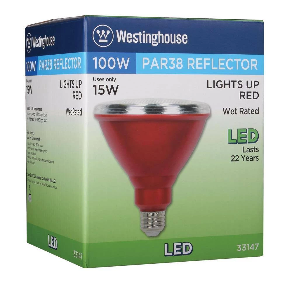 100W Equivalent Red PAR38 LED Weatherproof Flood Light Bulb by Westinghouse 3 100W Equivalent Red PAR38 LED Weatherproof Flood Light Bulb by Westinghouse - Image 3