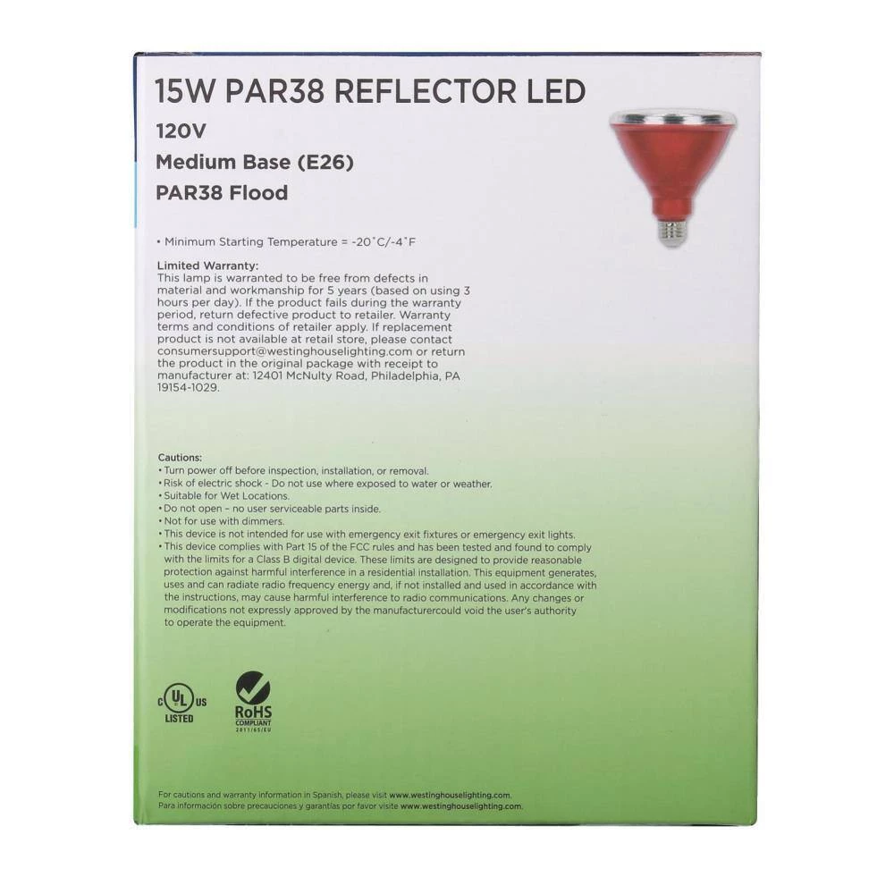 100W Equivalent Red PAR38 LED Weatherproof Flood Light Bulb by Westinghouse 7 100W Equivalent Red PAR38 LED Weatherproof Flood Light Bulb by Westinghouse - Image 7