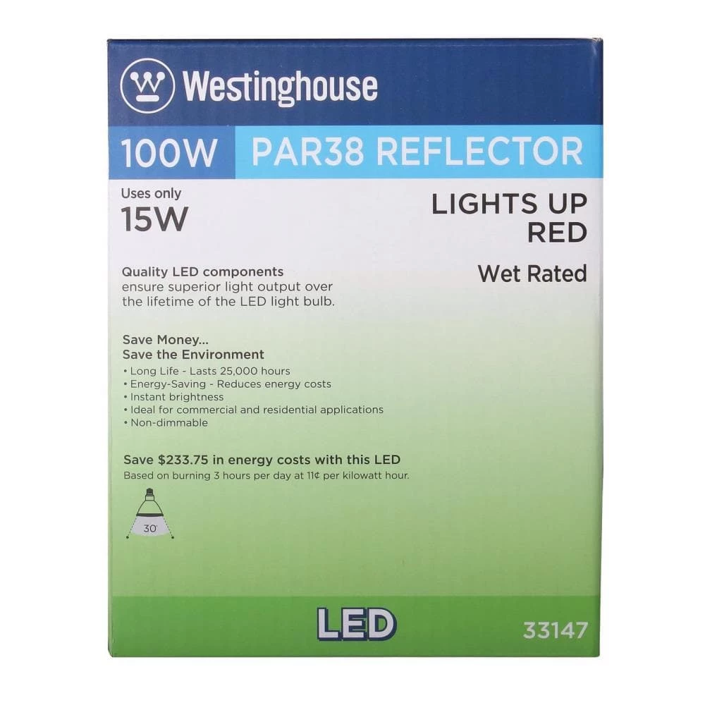100W Equivalent Red PAR38 LED Weatherproof Flood Light Bulb by Westinghouse 6 100W Equivalent Red PAR38 LED Weatherproof Flood Light Bulb by Westinghouse - Image 6