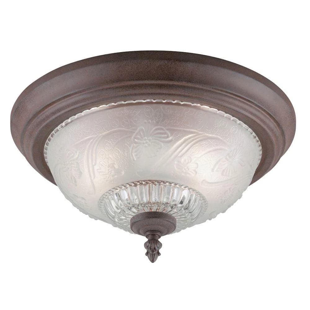 2-Light Sienna Interior Ceiling Flush Mount with Embossed Floral and Leaf Design Glass by Westinghouse 1 2-Light Sienna Interior Ceiling Flush Mount with Embossed Floral and Leaf Design Glass by Westinghouse