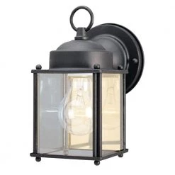 1-Light Textured Black Steel Exterior Wall Lantern Sconce with Clear Glass Panels by Westinghouse