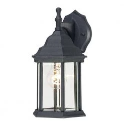 1-Light Textured Black on Cast Aluminum Exterior Wall Lantern Sconce with Clear Beveled Glass Panels by Westinghouse