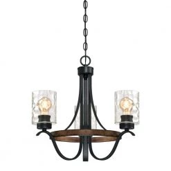 Barnwell 3-Light Textured Iron and Barnwood Chandelier with Clear Hammered Glass Shades by Westinghouse