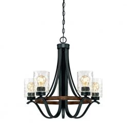 Barnwell 5-Light Textured Iron and Barnwood Chandelier with Clear Hammered Glass Shades by Westinghouse