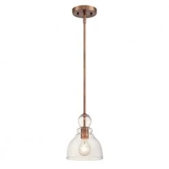 Fiona 1-Light Washed Copper Mini Pendant with Clear Seeded Glass Shade by Westinghouse