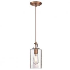 Carmen 1-Light Washed Copper Mini Pendant with Clear Textured Glass Shade by Westinghouse -Westinghouse Shop washed copper westinghouse pendant lights 6371500 4f 1000