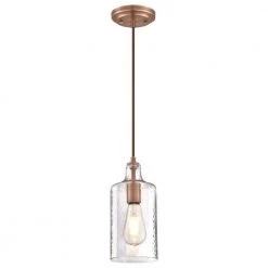 Carmen 1-Light Washed Copper Mini Pendant with Clear Textured Glass Shade by Westinghouse