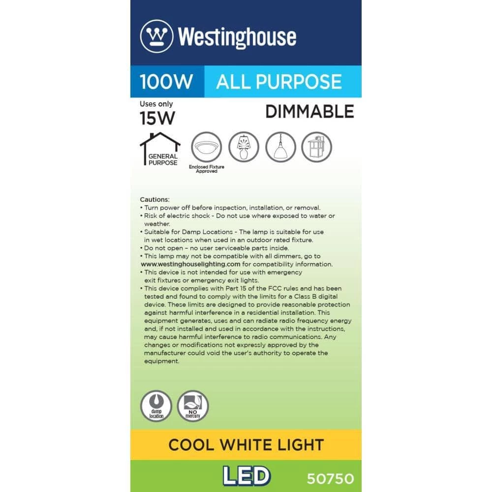 100W Equivalent Cool White Omni A19 Dimmable LED Light Bulb by Westinghouse 4 100W Equivalent Cool White Omni A19 Dimmable LED Light Bulb by Westinghouse - Image 4