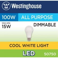 100W Equivalent Cool White Omni A19 Dimmable LED Light Bulb by Westinghouse 12 100W Equivalent Cool White Omni A19 Dimmable LED Light Bulb by Westinghouse -Westinghouse Shop westinghouse led light bulbs 5075000 44 1000