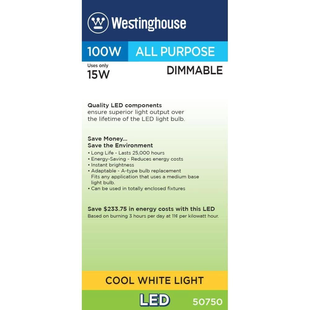100W Equivalent Cool White Omni A19 Dimmable LED Light Bulb by Westinghouse 6 100W Equivalent Cool White Omni A19 Dimmable LED Light Bulb by Westinghouse - Image 6
