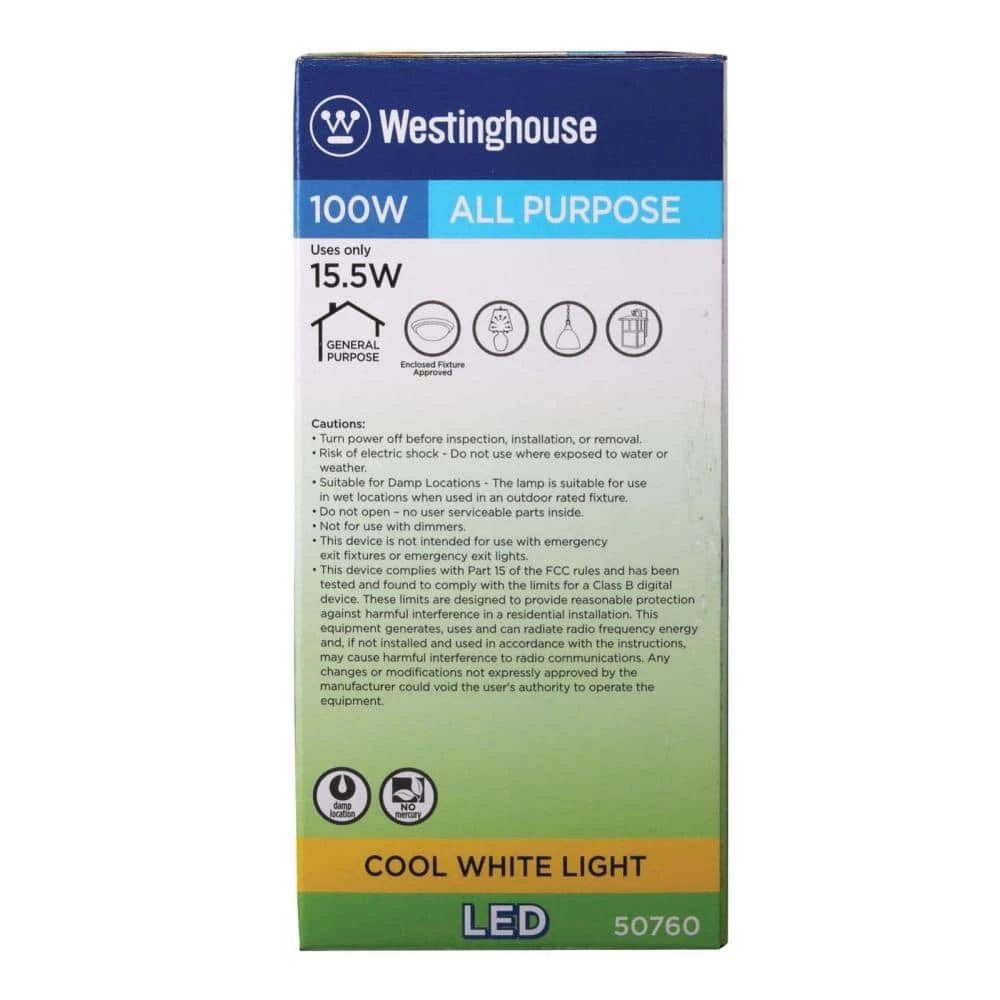 100W Equivalent Cool White Omni A19 LED Light Bulb (6 Pack) by Westinghouse 4 100W Equivalent Cool White Omni A19 LED Light Bulb (6 Pack) by Westinghouse - Image 4