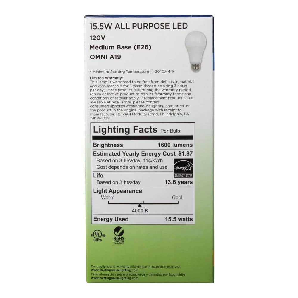 100W Equivalent Cool White Omni A19 LED Light Bulb (6 Pack) by Westinghouse 6 100W Equivalent Cool White Omni A19 LED Light Bulb (6 Pack) by Westinghouse - Image 6