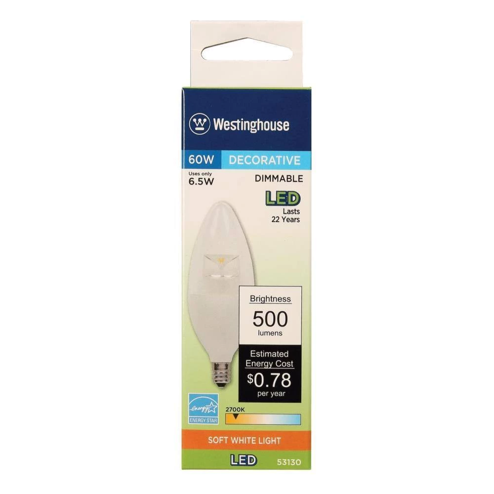 60W Equivalent Soft White B13 Dimmable LED Light Bulb (6-Pack) by Westinghouse 2 60W Equivalent Soft White B13 Dimmable LED Light Bulb (6-Pack) by Westinghouse - Image 2