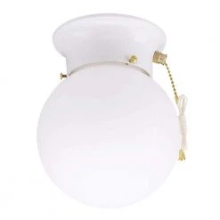 1-Light Ceiling Fixture White Interior Flush-Mount with Pull Chain with White Glass Globe by Westinghouse