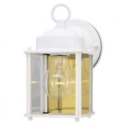 1-Light White Steel Exterior Wall Lantern Sconce with Clear Glass Panels by Westinghouse